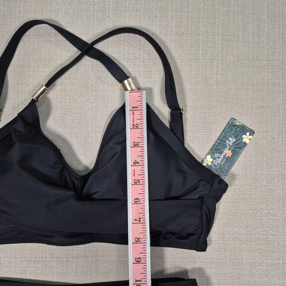 Blooming Jelly‎ Black High Waisted Ruched Bikini Set Size Medium NWT
